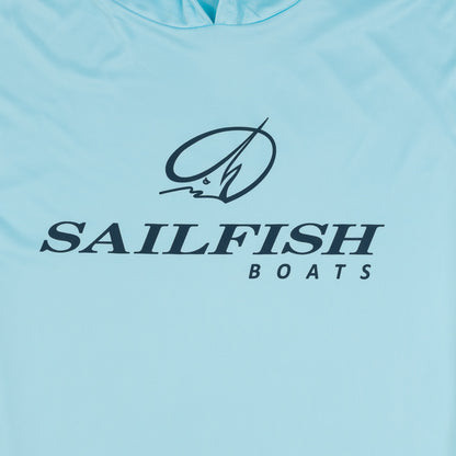 Island LS Performance Hooded Tee - Aqua Blue